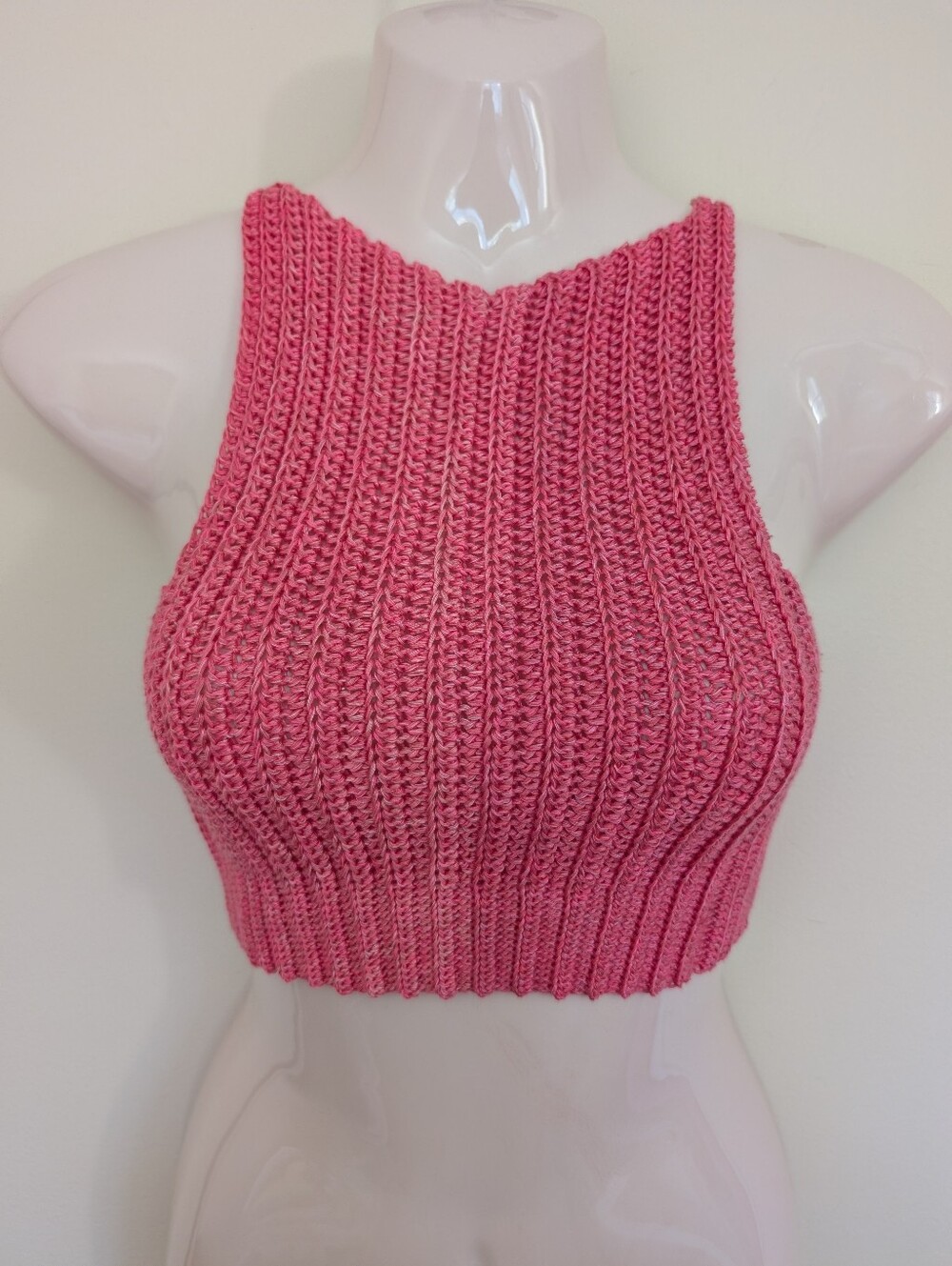 Cropped Crochet Tank Top Pink XS